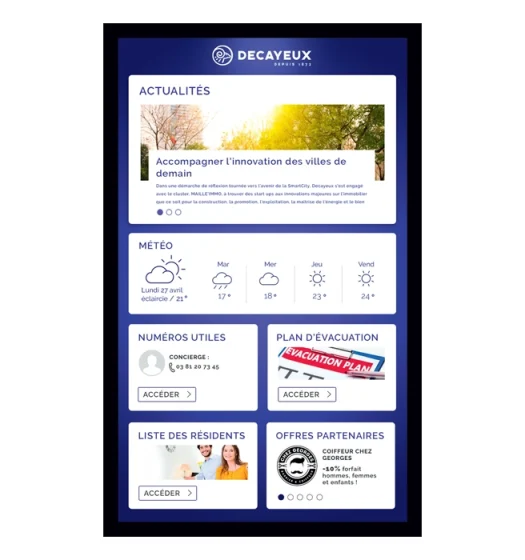 Aperçu Ecran connecté MyBoard avec informations générales