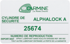 carte identité cylindre de sécurité alphalock A