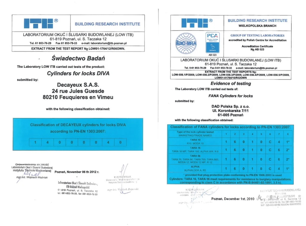 Certificat decayeux cylindre a2p